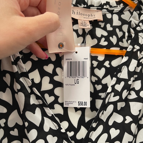 Philosophy Black and White Graphic Long Sleeve Blouse - Picture 3 of 3